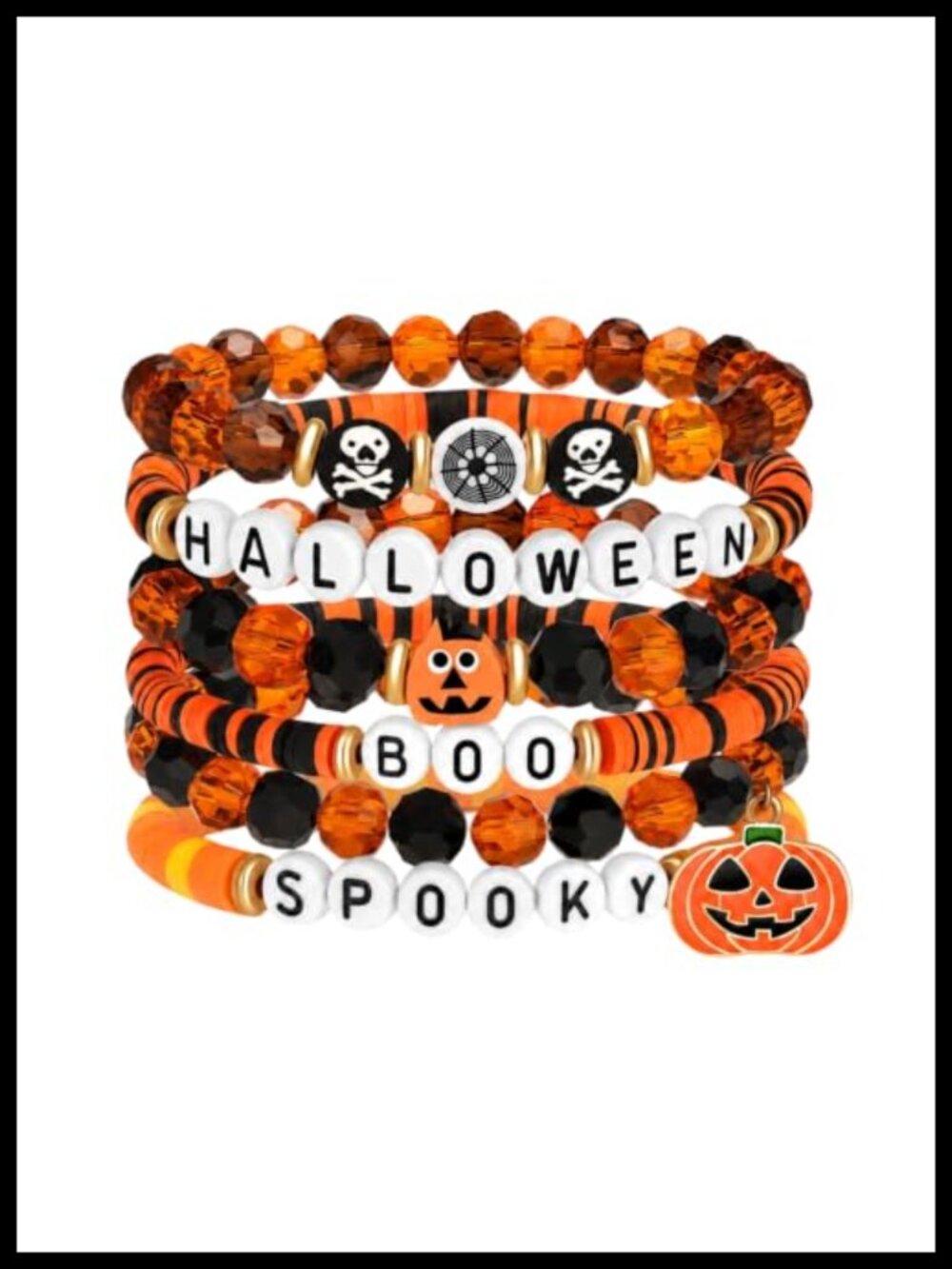 Halloween Stretch Bracelets Pumpkin Skull Spider Web Charms Stackable Beaded